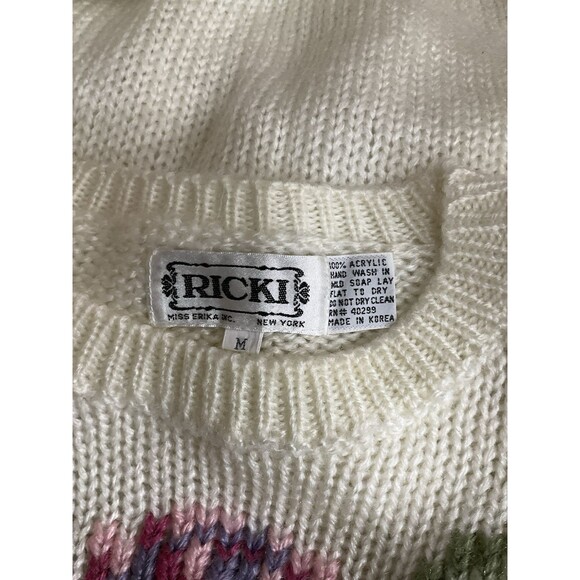VTG Ricki Womens Floral Sweater M White Cottagecore Granny 80s 90s Twee Coquette - Picture 4 of 5